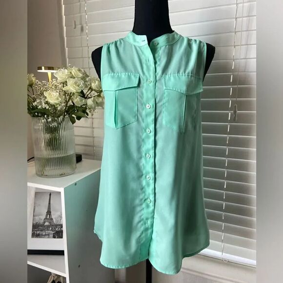 J. Crew Teal Sleeveless Button Down Top, Size 2 - Picture 1 of 7